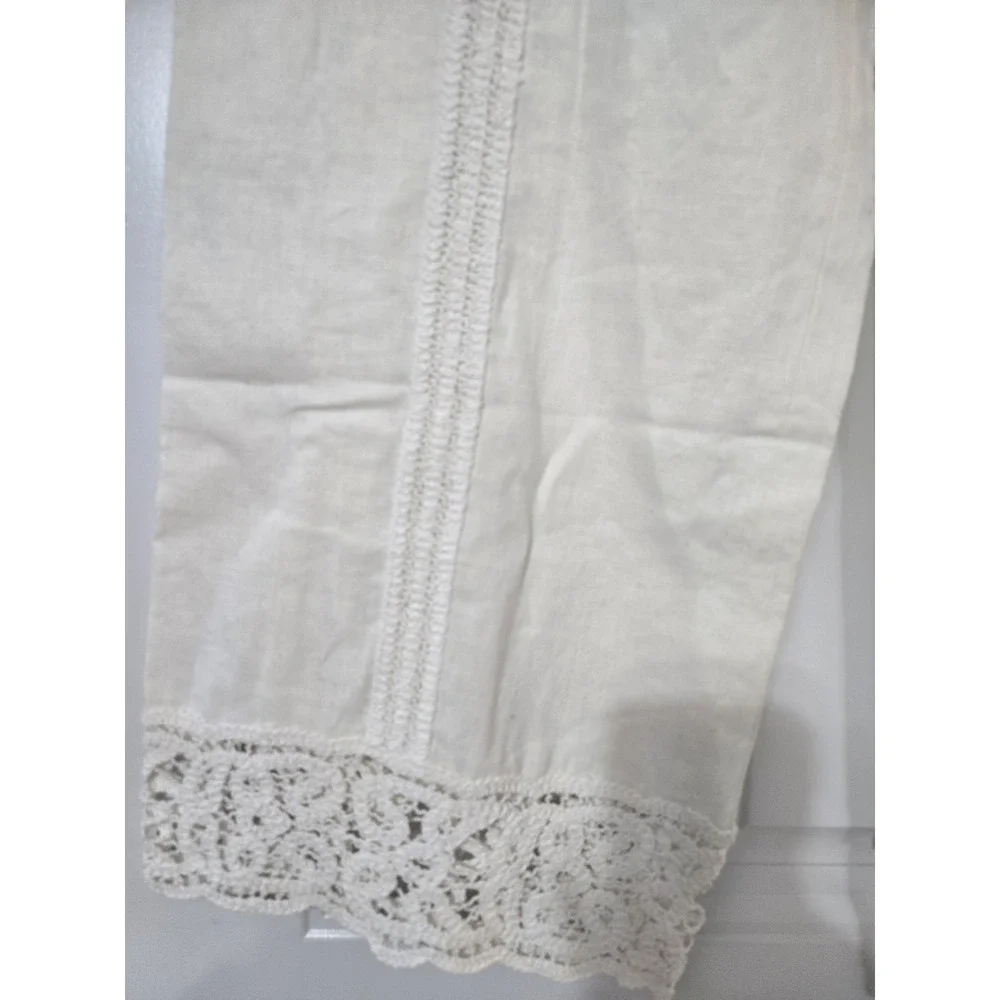 Zara Linen Blend Crochet Trousers Ecru Size L NWT